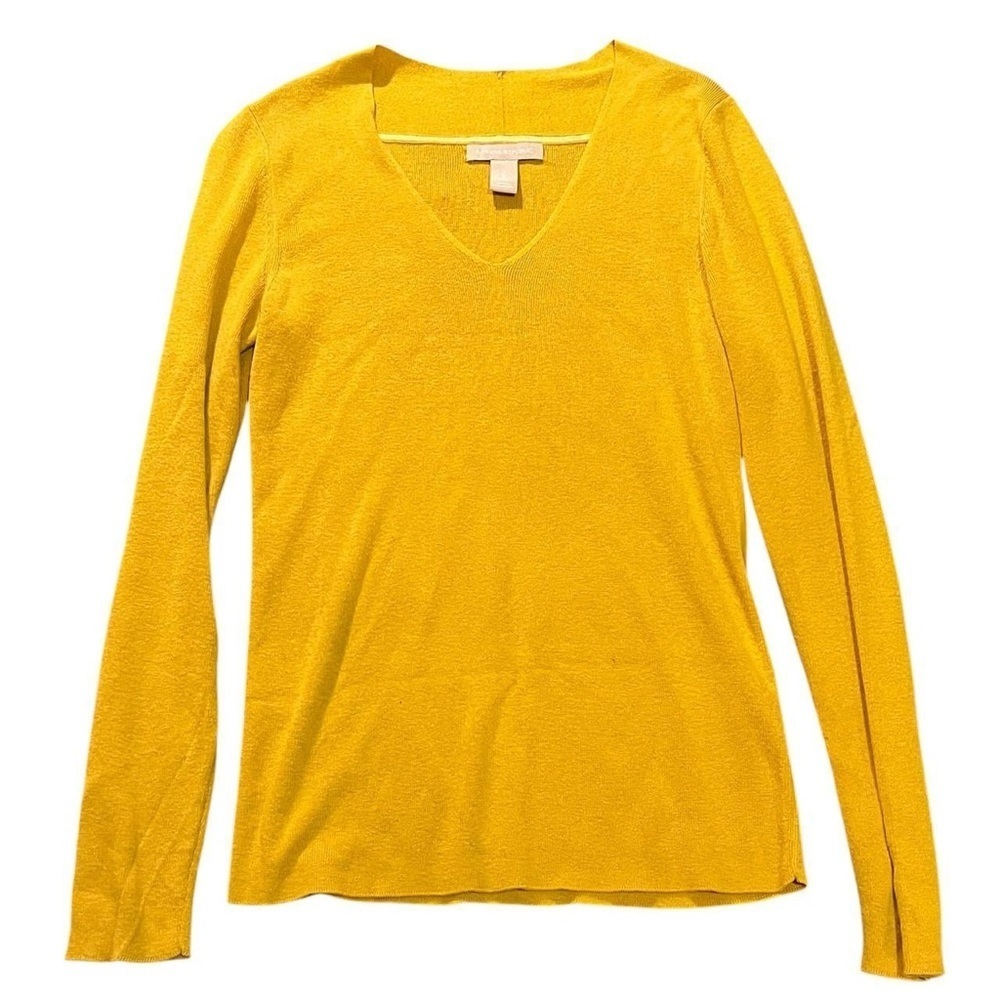 980-Banana Republic Yellow V-neck long sleeve top #yellowtop #silk